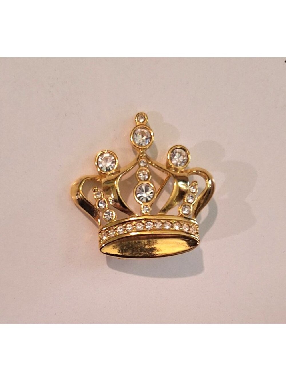 Premier Designs Crown-Shaped Vintage Pin Signed Gold Plated Crystals 1.5 Inch